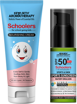 KEYA SETH AROMATHERAPY Schoolers Cream & Sports Mineral Sunscreen SPF 50 PA+++ Combo Kit for Boys+Girls(2 Items in the set)