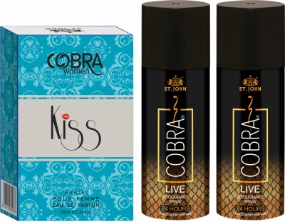 ST-JOHN Cobra Deodorant Live 150ML (Pack of 2) and & Cobra Kiss Perfume 100ML(3 Items in the set)
