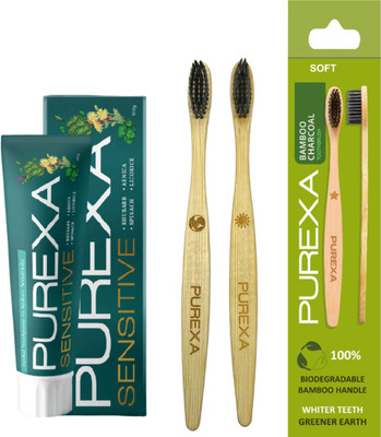 PUREXA One Sensitive Herbal Toothpaste 2 Bamboo Toothbrush(3 Items in the set)