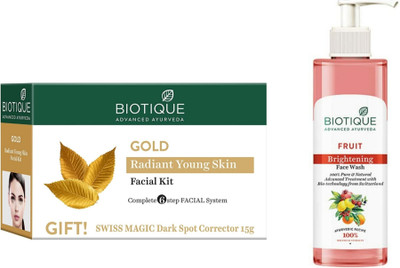 BIOTIQUE Gold Facial Kit & Fruit Face Wash 200 ml (2 Items in the set)