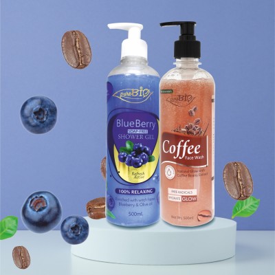 purobio Buy Blueberry Shower gel & Get Free Coffee Face Wash (500mlX2)(2 Items in the set)