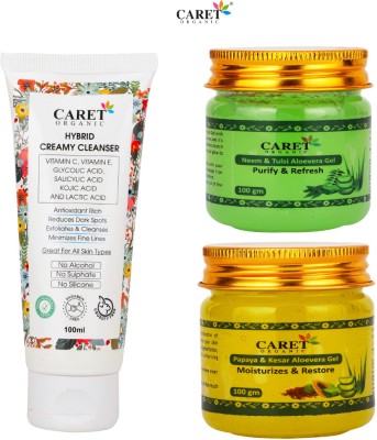 Caret Organic Hybrid Creamy Cleanser And Tulsi & Neem AloeVera Gel & Kesar & Papaya Gel(3 Items in the set)