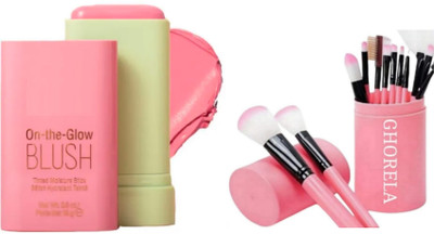 ghorela 1 Cream Blush Stick + 1 Pink Box Makeup Brush (Pack of 2)(1 Items in the set)