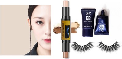 BLUEMERMAID BEST COMBO OF BB FOUNDATION EYE LASHES AND CONTOUR STICK FOR GIRLS(3 Items in the set)