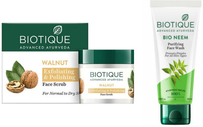 BIOTIQUE Walnut Face Scrub 75gm & Neem Face Wash 100 ML(2 Items in the set)
