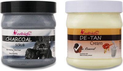 feelhigh Face & Body Charcoal Scrub & De tan Cream -Skin care Products(2 Items in the set)