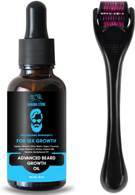 Garuda Store Beardinator Basics, Beard Growth Oil Kit (30ml) & Beard Activator (Derma Roller) 540 titanium needles | Made in India(2 Items in the set)