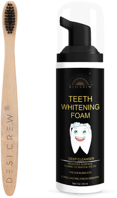 Desi Crew 2 in 1 Teeth Whitening Mousse Foaming And Bamboo Charcoal Tooth Brush(2 Items in the set)