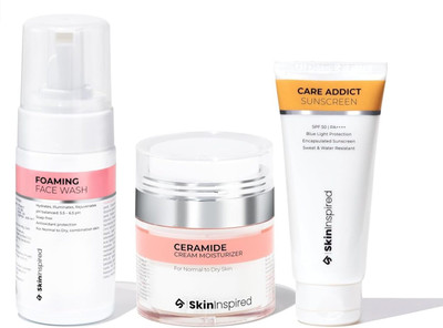 SkinInspired Quintessential Skincare Kit - Foaming Facewash (100 ml) + Care Addict Sunscreen (50 g) + Ceramide Cream Moisturizer (50g)(3 Items in the set)