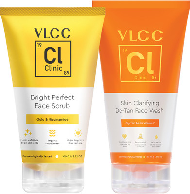 VLCC Clinic Tan Out Brightening Combo for Tan Removal and Skin Brightening - Facewash - 150 ml & Scrub - 100 g(2 Items in the set)