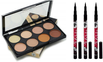 MISTY ALLE 3 eyeliners 36 h with 8 shades contour pallet(4 Items in the set)