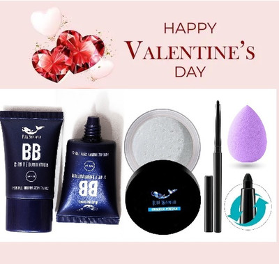 BLUEMERMAID SET OF FOUNDATION+HIGHLIGHTER POWDER+BEAUTY BLENDER+KAJAL FOR MAKEUP(4 Items in the set)