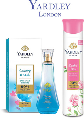 Yardley London COUNTRY BREEZE 50ML PERFUME & ENGLISH ROSE DEODORANT 150ML(S.K1)(2 Items in the set)