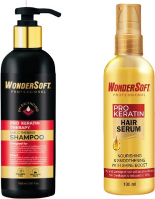 Wondersoft Professional Pro Keratin Shampoo With Pro Keratin Argan Serum Combo Pack 350ml(2 Items in the set)