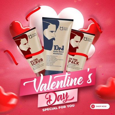 Qraa De-Tan (Value Pack) Valentine Edition Kit For Instant Tan Removal(3 Items in the set)