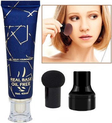 HUZURLU Pro Coverage Real Base Oil Free Matte Finish Foundation With Mushroom Makeup Blender combo kit(2 Items in the set)
