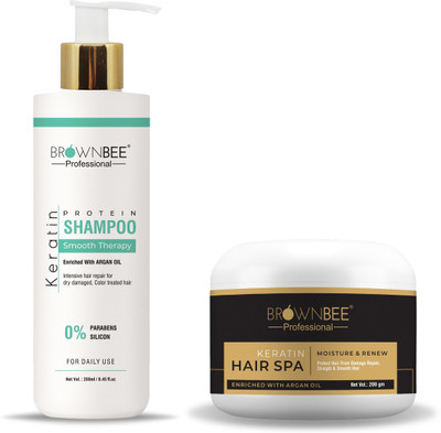 brownbee Keratin Shampoo And Hair Spa Cream for Frizz-Free & Salon-like at Home(2 Items in the set)