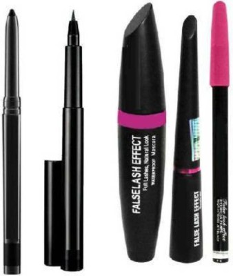 FOZZBY Smudge proof Kajal & High Quality Waterproof Liquid-Eye Liner 36H 3g Deep Black & 3in1 Eyeliner Mascara Eyebrow Pencil(3 Items in the set)