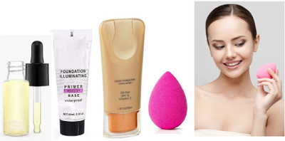 AFARAXIA Makeup kit combo of Face serum and Prime foundation Makeup blander//-(4 Items in the set)