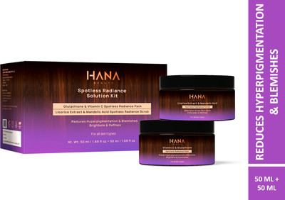 Hana Beauty Spotless Radiance Solution Kit | Pack & Scrub Combo | Reduce Spots | Bright Glow(2 Items in the set)