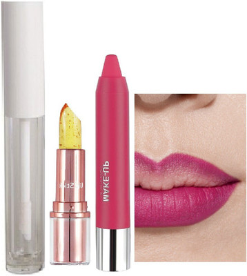 MYEONG Super Shiny Moisturizing Lip Gloss With Supermatte crayon Lipstick With Best And Perfect Color Changing Gel Lipstick Lip Combo(3 Items in the set)