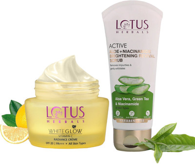 LOTUS HERBALS Whiteglow Vitamin C Radiance Creme With Active Aloe Revival Scrub(2 Items in the set)