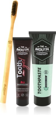 The Mouth Company Meswak-Pomegranate 20gm Toothgel Combo with Herbal Mix 75gm Toothpaste and Rounded Handle Bamboo Brush(3 Items in the set)
