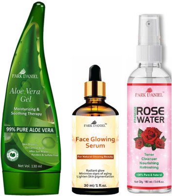 PARK DANIEL Multipurpose Aloe Vera Gel 130m, Face Glowing Serum 30ml & Rose Water 100ml(3 Items in the set)