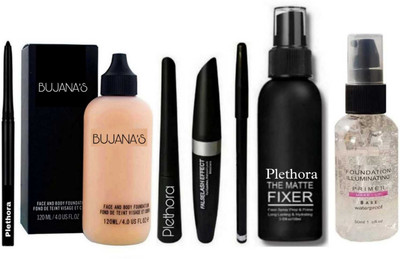 Plethora Kajal & 3in1 Eyeliner,Mascara,Eyebrow Pencil & Studio Face & Body Foundation & Makeup Fixer & Illuminating Face Primer(7 Items in the set)