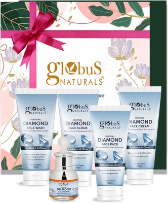 Globus Naturals Diamond Gift Box - Set of 5, Face wash, Face Cream, Face Scrub, Face Pack, & Face Serum(5 Items in the set)