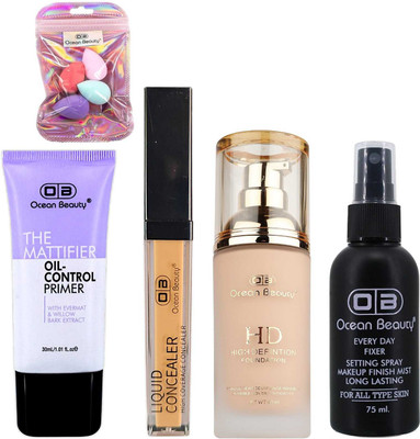 OCEAN BEAUTY Waterproof HD Primer Foundation Concealer Makeup Setting Fixer(5 Items in the set)
