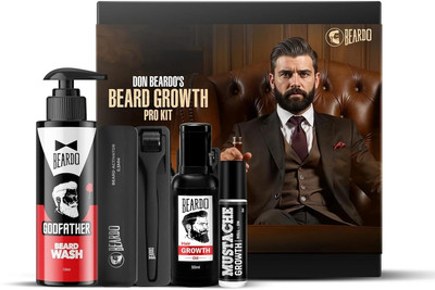BEARDO Don Beard Growth Pro Kit for Men-Growth Oil, God Father Wash, Activator, Roll on(4 Items in the set)