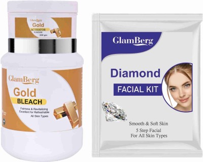 Glamberg Gold Bleach Cream With Activator + Diamond Facial Kit 5 in 1(2 Items in the set)