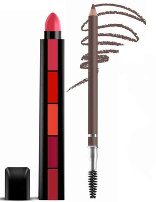 SKYBOAT SUPER 5 IN 1 MULTI COLOR LIPSTICK AND BROWN EYEBROW PENCIL(2 Items in the set)