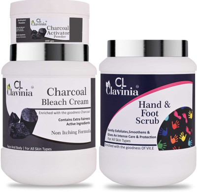 CLAVINIA Charcoal Bleach Cream 1 Kg + Hand And Foot Scrub 1000 ml(3 Items in the set)