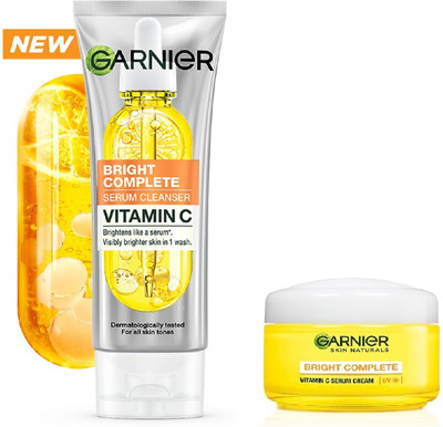 Garnier Men Bright Complete Vitamin C Cleanser Serum Face Wash-100g+Vitamin C Serum UV Cream-23g(2 Items in the set)