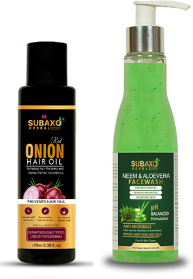 Subaxo Herbal Red Onion Hair Oil 100 ml & Neem ,Aloevera Face Wash 200 ml(2 Items in the set)