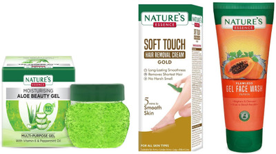 Nature's Moisturising Aloe Beauty Gel (100g)Soft Touch Hair Removal Cream Gold (50g)Anti-Pigmentation Papaya Gel Face Wash (50ml)(3 Items in the set)