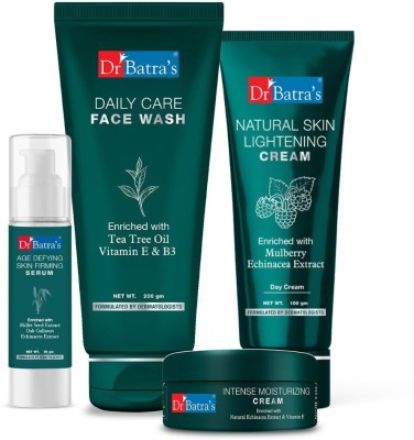 Dr Batra's Age Defying Skin Firming Serum - 50 G, Face Wash Daily Care - 200 gm, Natural Skin Lightening Cream - 100 gm and Intense Moisturizing Cream -100 G (Pack of 4)(4 Items in the set)