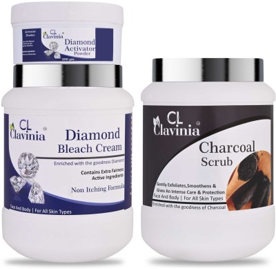 CLAVINIA Diamond Bleach Cream 1 Kg + Charcoal Scrub 1000 ml(3 Items in the set)