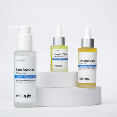 Willingly Hyaluronic Cleanser Turmeric Serum & Almond Oil Skincare Set(3 Items in the set)