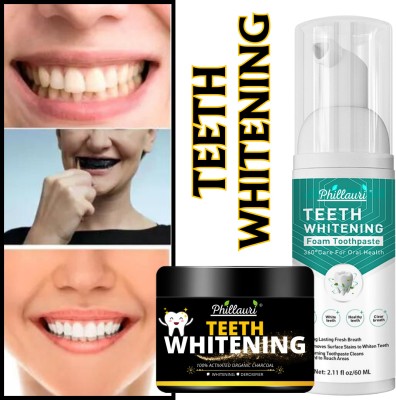 Phillauri Teeth Whitening Foam Toothpaste and Charcoal Powder Combo Kit for Radiant Smiles(2 Items in the set)