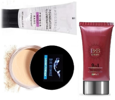 BLUEMERMAID WATERPROOF MAKEUP 9 IN 1 BB FOUNDATION PRIMER & LOOSE POWDER COMBO KIT(3 Items in the set)