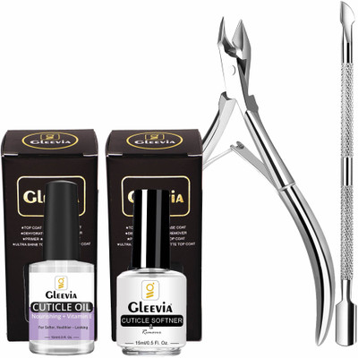 Gleevia Nail Cuticle Remover Kit with Cuticle Cutter, Cuticle Pusher, Cuticle Oil and Cuticle Softener Combo Kit(4 Items in the set)