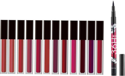 Yuvami's 12 pcs Non Transfer Waterproof Liquid Lipsticks With 1 pcs 36H Liquid Eyeliner(13 Items in the set)