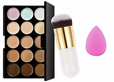 SUBHMUN 15 Color Cream Concealer Palette + Foundation brush + PUFF(3 Items in the set)