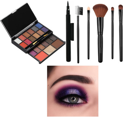 SEUNG WATERPROOF MAKEUP KIT PALETTE WITH MAKEUP BRUSH SET & BLACK EYELINER(1 Items in the set)