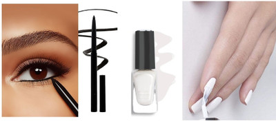 GFSU - GO FOR SOMETHING UNIQUE Matte White Nail Paint With Black Crayon Kajal(2 Items in the set)