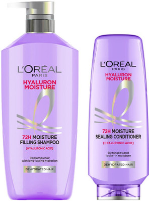L'Oréal Paris Moisture Shampoo 650ml + Conditioner 175ml Combo for 72HR Hydrated Hair(2 Items in the set)