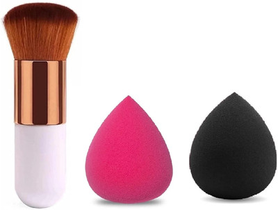 wryak 1 Round Foundation Makeup Brush, 2 Pieces Makeup Sponge Blender(3 Items in the set)